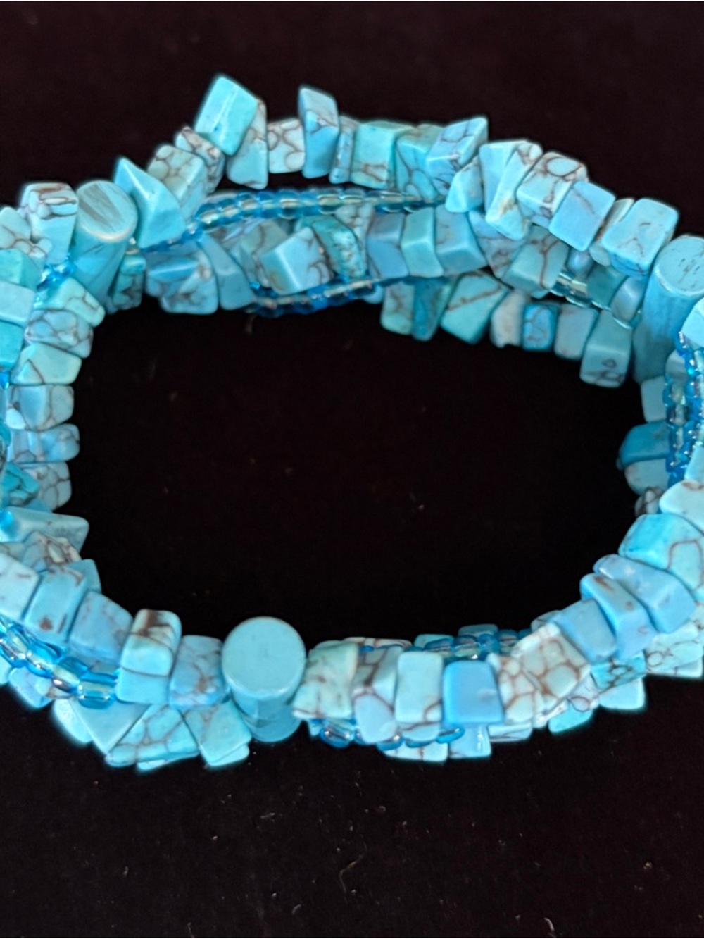 Turquoise Chip Stone Multi-Strand Stretch Bracelet - Blue 7 inch - Picture 4 of 6